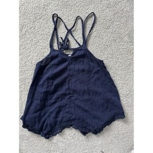 AE Adore Me Navy Blue Lace Trim Cami Tank Top Women's XS Criss Cross Back